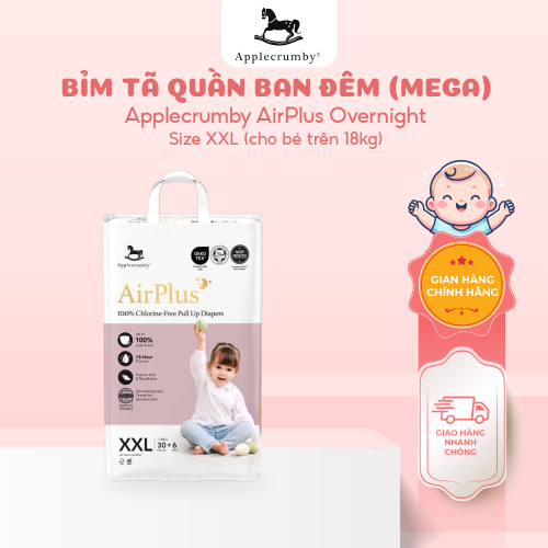 Bỉm tã quần đêm Applecrumby Airplus Overnight Mega Pull Ups size XXL – 36 miếng (trên 18kg)