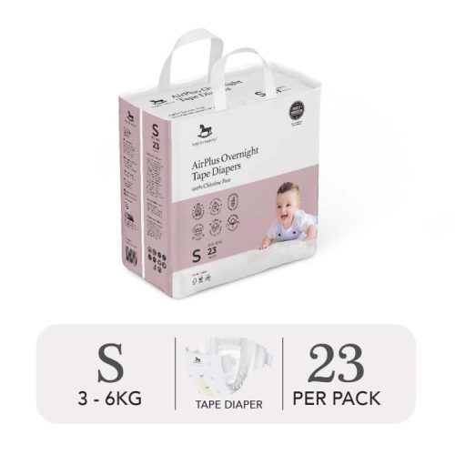 Bỉm tã dán đêm Applecrumby Airplus Overnight Mini Tape size S – 23 miếng (3 – 6kg)