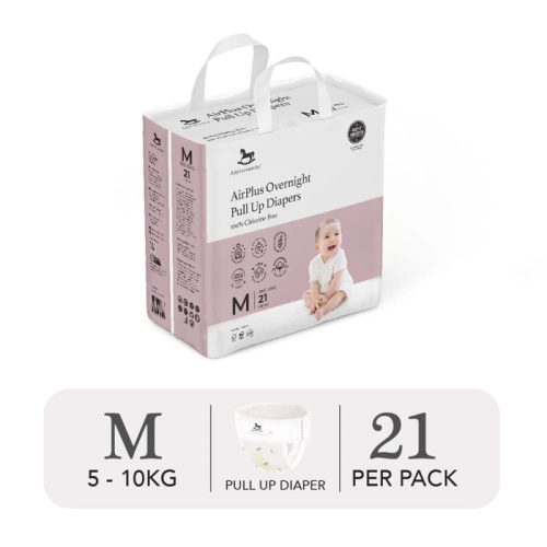 Bỉm tã quần đêm Applecrumby Airplus Overnight Mini Pull Ups size M – 21 miếng (5 – 10kg)