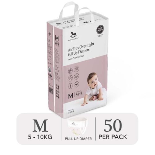 Bỉm tã quần đêm Applecrumby Airplus Overnight Mega Pull Ups size M – 44+6 miếng (5 – 10kg)