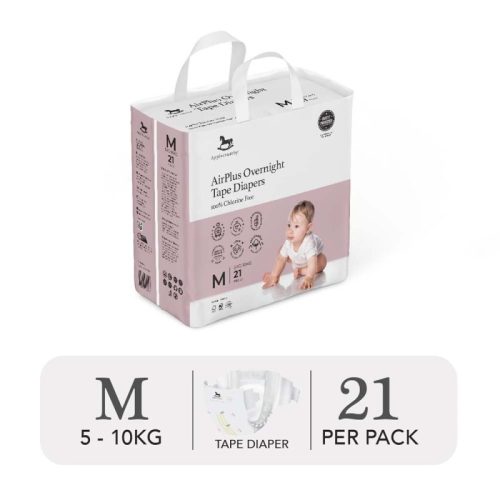 Bỉm tã dán đêm Applecrumby Airplus Overnight Mini Tape size M – 21 miếng (5 – 10kg)