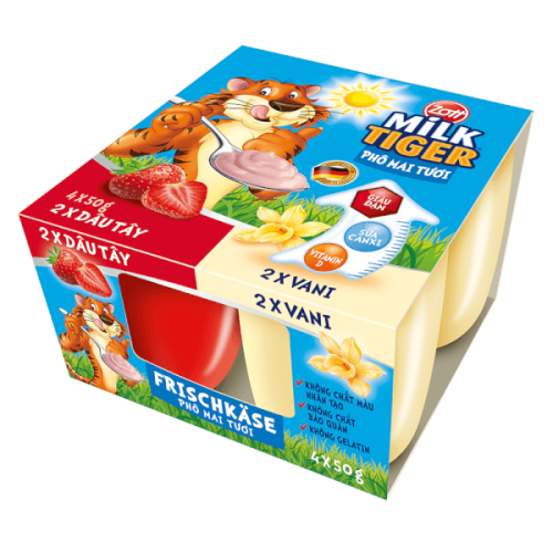 Sữa chua Phô mai tươi trái cây Tiger dâu vani, 50gx 4 hộp