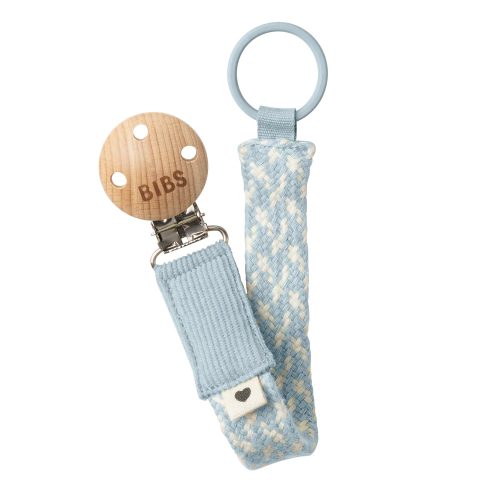 Dây đeo ty ngậm BIBS Pacifier Clip Braided, Baby Blue/Ivory