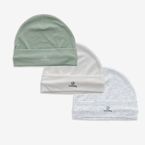 Set 3 mũ tròn Siro Bubaby - Trắng - Xanh Olive - Ghi nhạt F72 - 0-3m