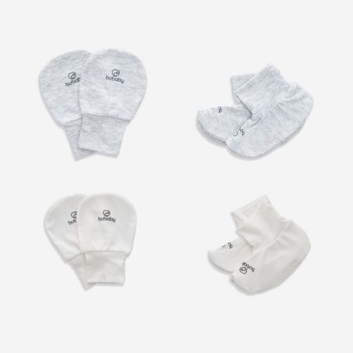 Set 2 bao tay bao chân Siro Bubaby - Trắng - Ghi nhạt E75 - Freesize