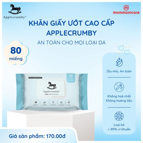Khăn giấy ướt cao cấp 80 miếng Applecrumby Pure Water Wipes, nước tinh khiết