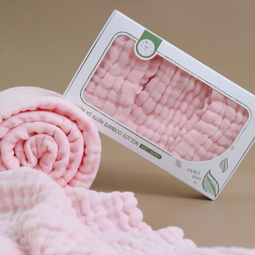 Set khăn xô sữa nhăn muslin A044-Hồng Pastel Hrnee