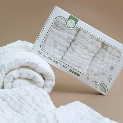 Set khăn xô sữa nhăn muslin A099-Trắng Hrnee