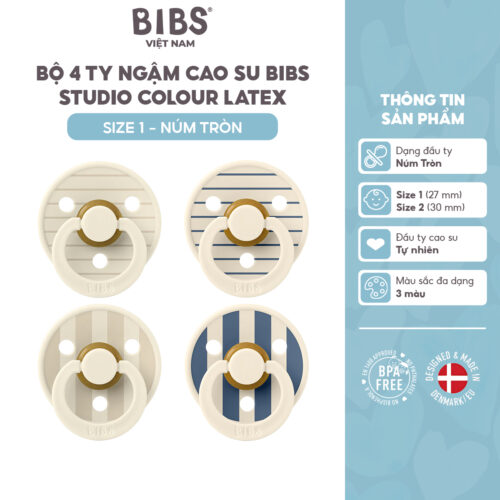 Bộ 4 ti ngậm cao su BIBS Studio Colour Latex Size 1 (từ 0-6 tháng), Pin Ivory Vanilla Mix/Pin Ivory Steel Blue Mix.