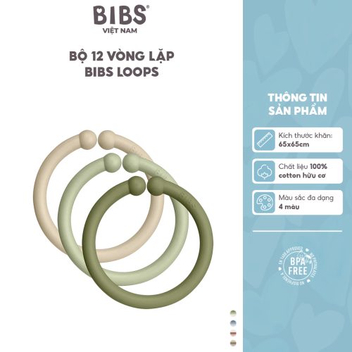Bộ 12 vòng lặp BIBS Loops, Vanilla/Sage/Olive