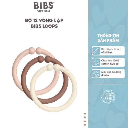 Bộ 12 vòng lặp BIBS Loops, Blush/Woodchuck/Ivory
