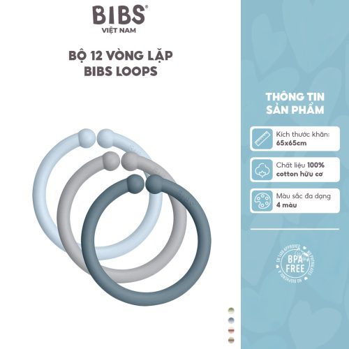 Bộ 12 vòng lặp BIBS Loops, Baby Blue/Cloud/Petrol