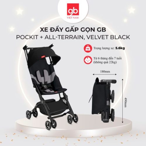 Xe đẩy gấp gọn GB Pockit + All-Terrain, Velvet Black