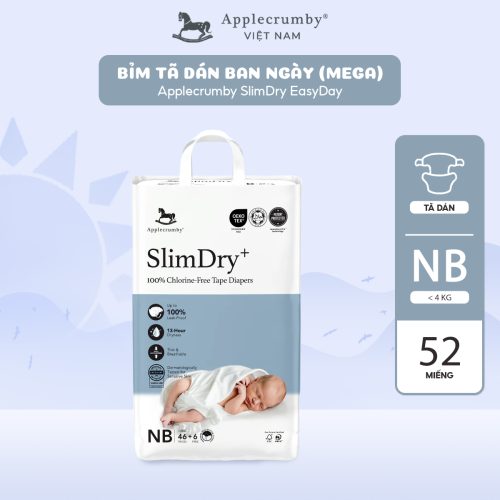 Bỉm tã dán ngày Applecrumby Slimdry Easyday Mega Tape size NB – 46+6 miếng (dưới 4kg)