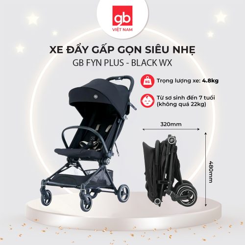 Xe đẩy gấp gọn siêu nhẹ GB FYN PLUS 0177B dây đai bạc, Black